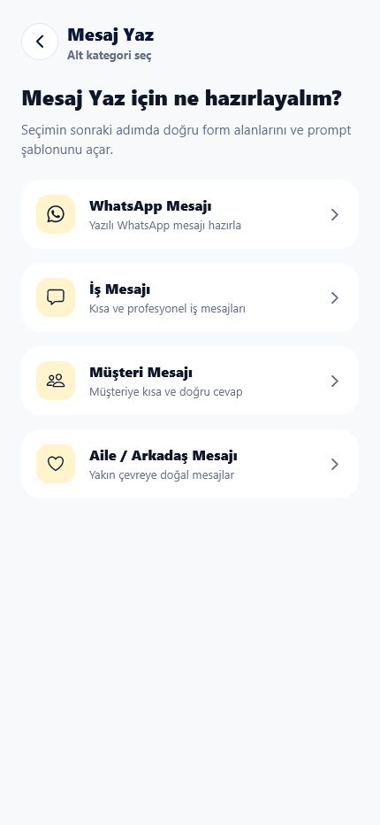 Mesaj kategorisi alt akışları